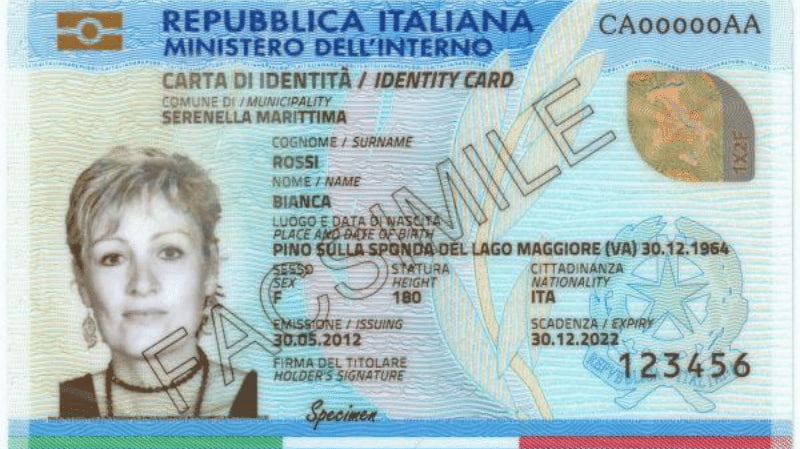 Immagine fac simile di una CIE carta d'identità elettronica.